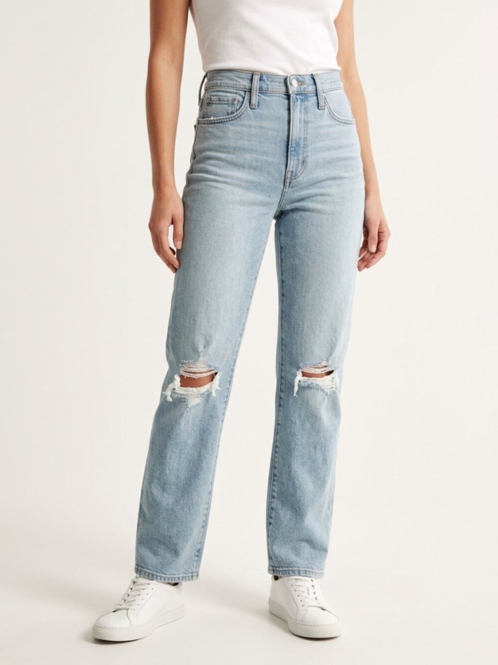Madewell Perfect Vintage Straight Jeans Light Wash Ripped Knee 26 NWT